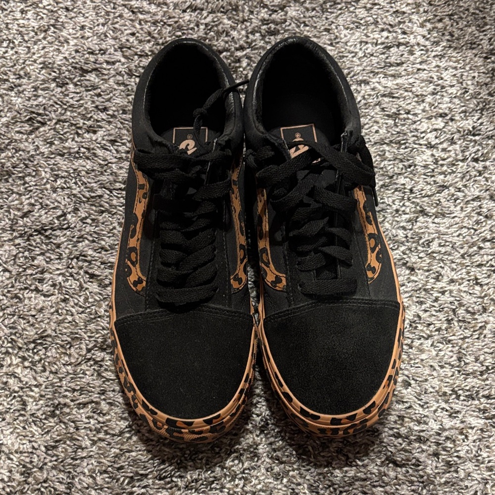 Vans Black and Leopard Print Sneakers